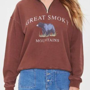 FOREVER 21 Great Smoky Mountains Half-Zip Pullover